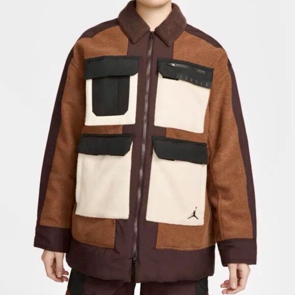 Nike Air Jordan Cozy Girl Jacket Coat Wool Blend Women’s Large Colorblock Boxy - Picture 1 of 11